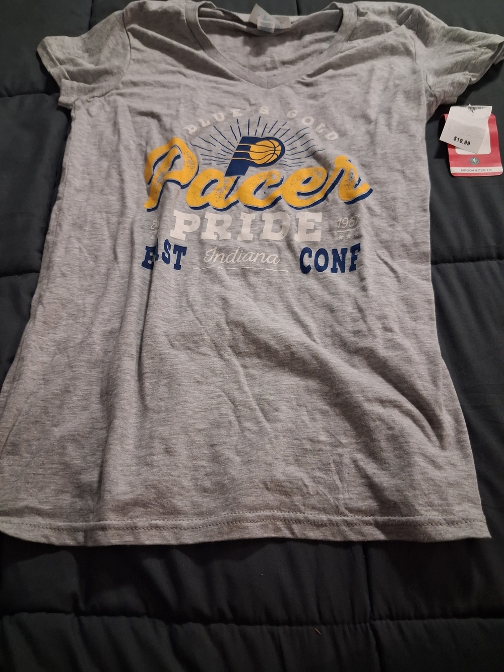 NBA Women’s Gray Pacers Pride Graphic Tee with Yellow & Navy Logo